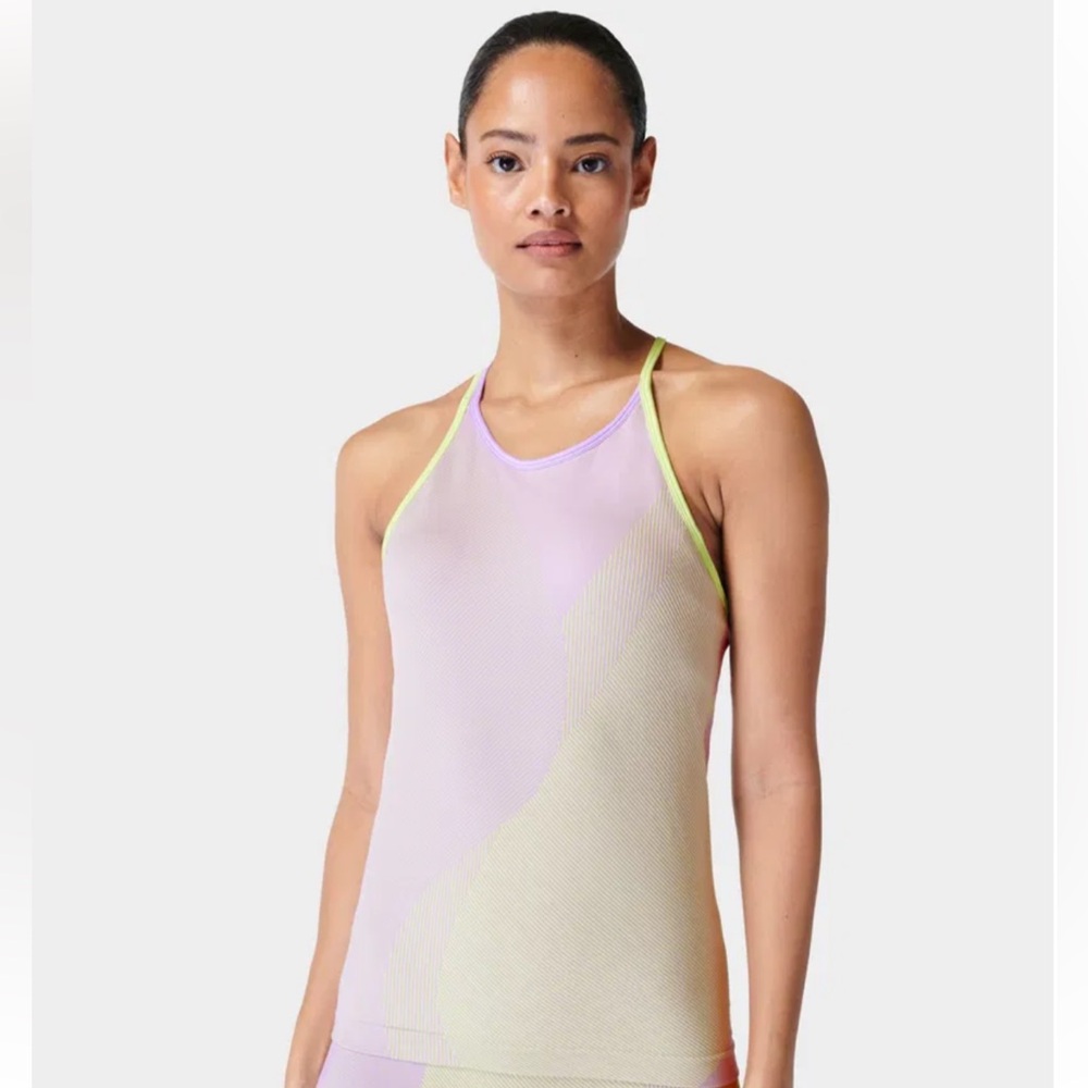 NWT Sweaty Betty Infinite Seamless Crossback Tank in Purple & Green US 10 Size M